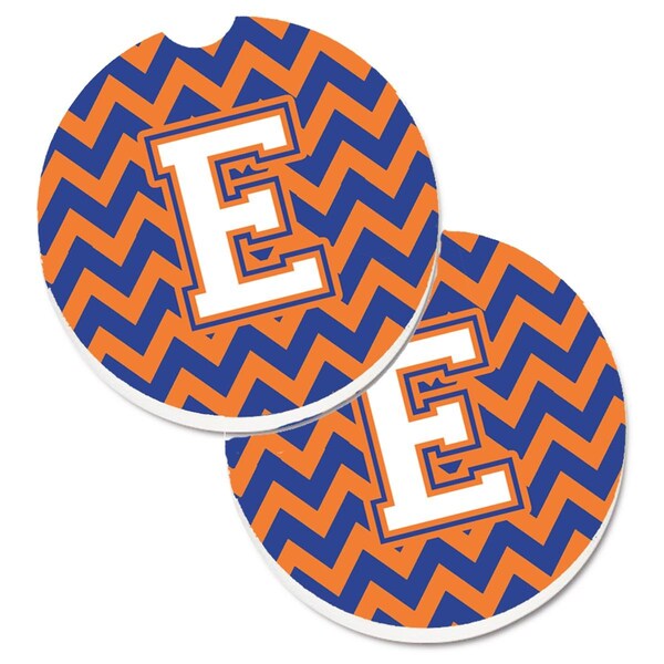 Carolines Treasures Letter E Chevron Blue and Orange No.3 Set of 2 Cup Holder Car Coaster CJ1060-ECARC - main